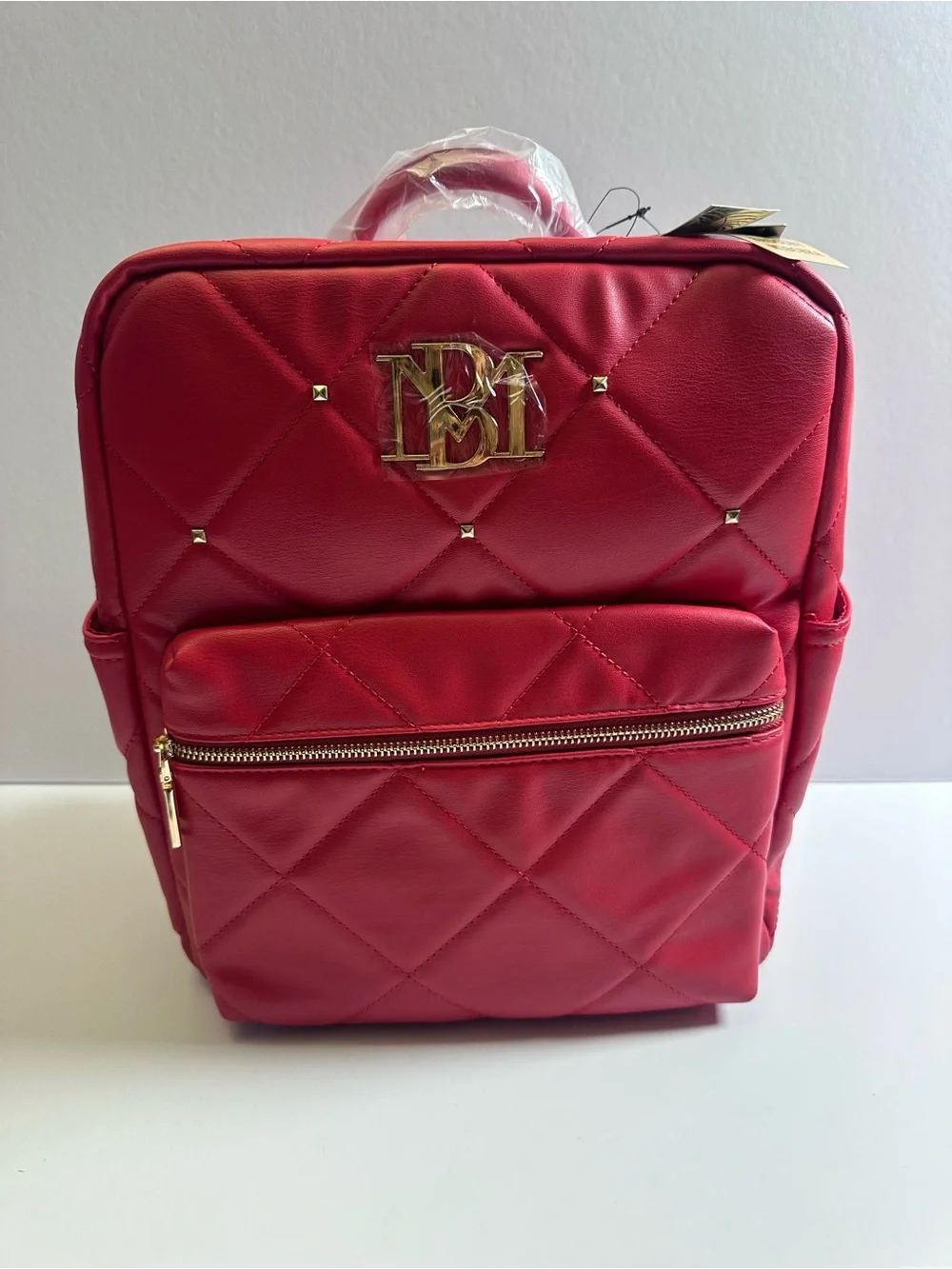 RED NWT Badgley Mischka Diamond-Quilted Vegan Leather Laptop Backpack